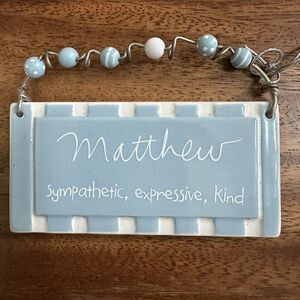 Department 56 Sandra Magsamen Boy Name Tag Ornament Decor Ceramic Plaque MATTHEW